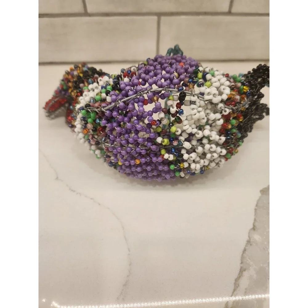 Multicolored Wire Hand Beaded Rooster Basket With Beaded‎ Handle Maker Unknown